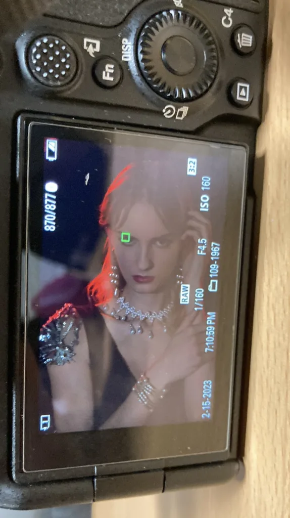 Foto ülevaatus fotokaamerast pärast stuudiosessiooni, pildistas Mailis Vahenurm.