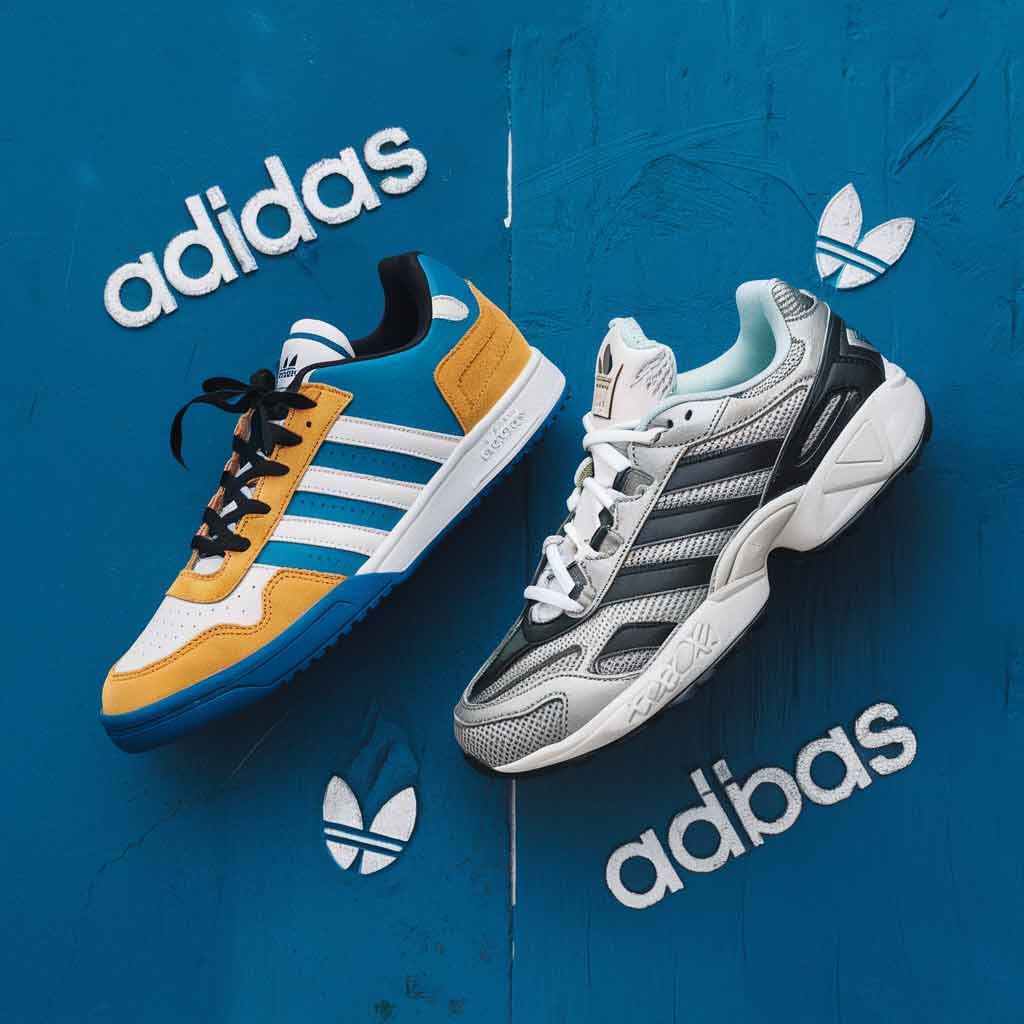 Illustreeriv pilt, tehtud AI rakendusega Ideogram. Illustreeriv pilt botastest, millest üks on tuntud bränd Adidas ja teine selle odav koopia, tehtud AI rakendusega Copilot.