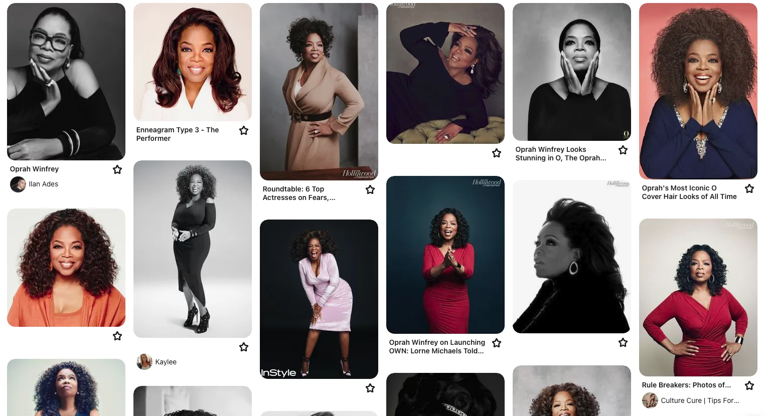 Brändi pildikeel Näide brändi pildikeelest telesaatejuhi Oprah puhul platvormil Pinterest.